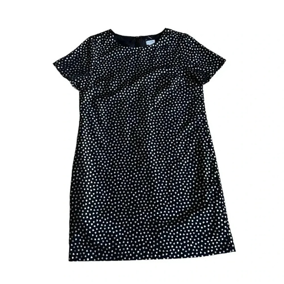 J Crew Black Gold Hearts Dress Crew Neck Short Sleeve Knee Length Sheath 8 NEW - Picture 2 of 10
